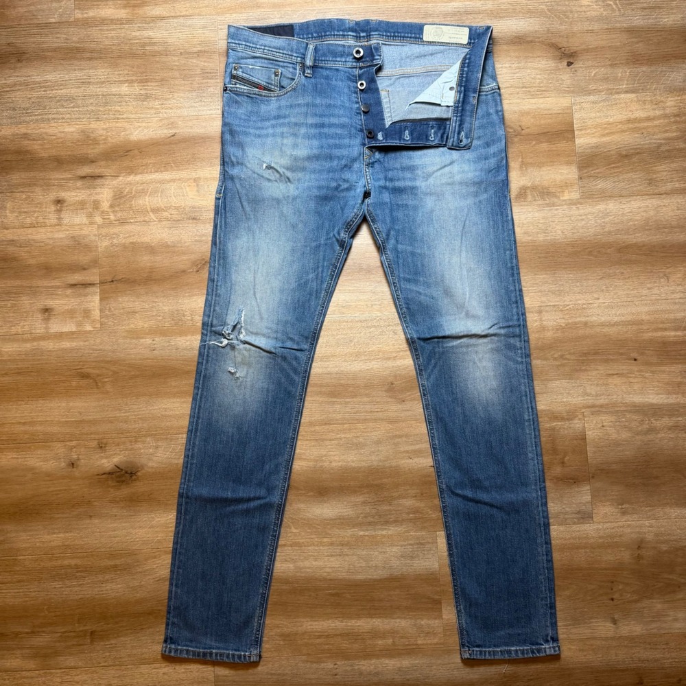 Diesel Tepphar Jeans Mens 33x32 Blue Slim Carrot Distressed Denim 087AW Stretch